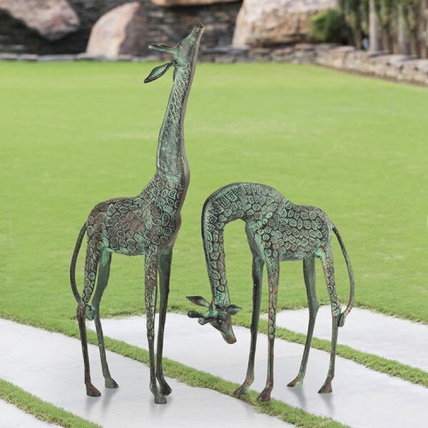 Giraffes Set Pair Outdoor Use Statues Aluminum Sculptures Tall Large